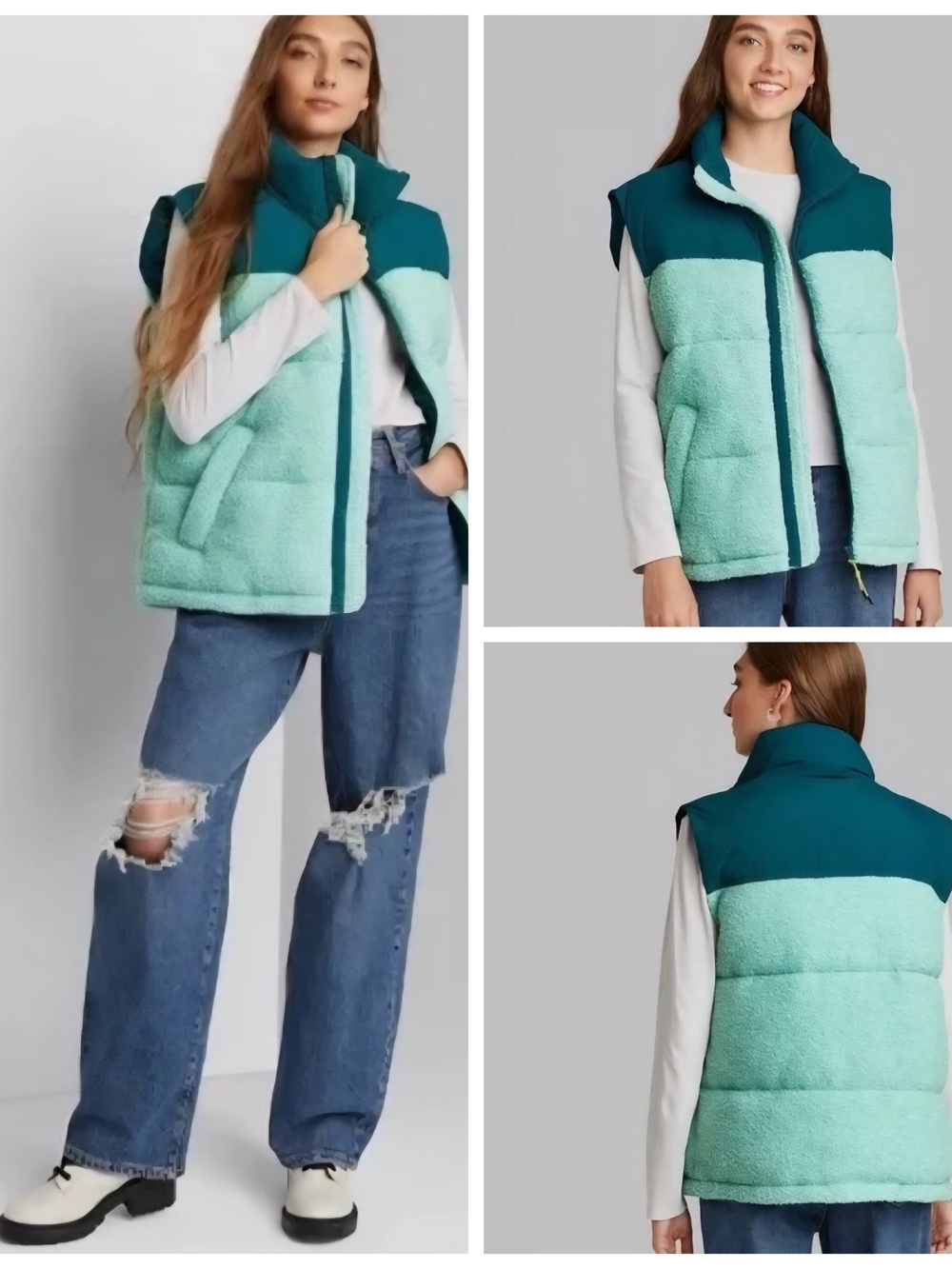 wild fable Teal and Mint Sherpa Puffer Vest